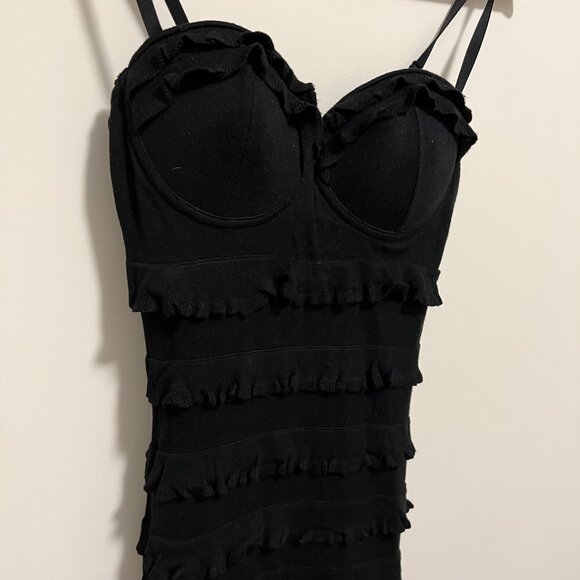 Size M (Small Fit) Black Ruffle Bodycon Dress by GUESS - Picture 6 of 7